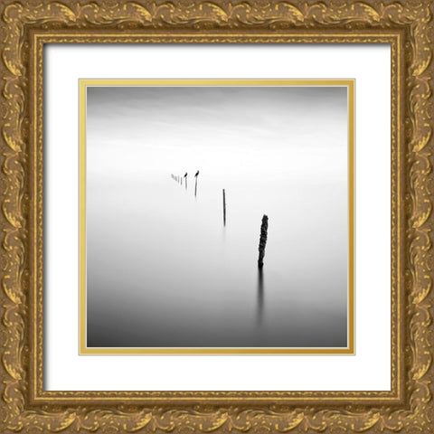 Sticks and Birds I Gold Ornate Wood Framed Art Print with Double Matting by Praxis Studio
