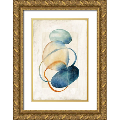 Mid Century Blue  Gold Ornate Wood Framed Art Print with Double Matting by Peal, Emma