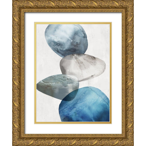 Flow of Blue II Gold Ornate Wood Framed Art Print with Double Matting by Peal, Emma