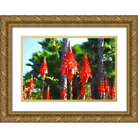 Succulents with Palm Trees Gold Ornate Wood Framed Art Print with Double Matting by Vangsgard, Amy