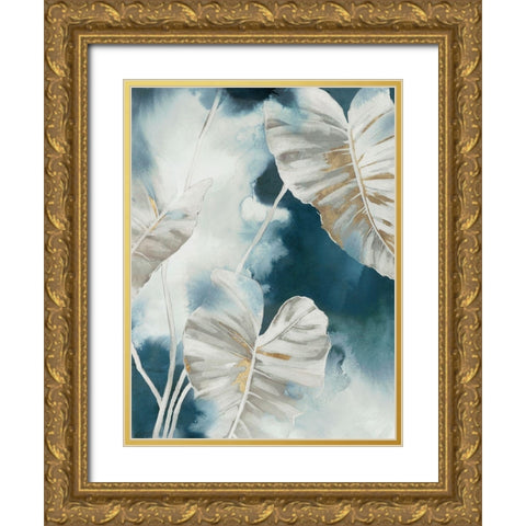 Blue Tropical Palms  Gold Ornate Wood Framed Art Print with Double Matting by Black, Alex