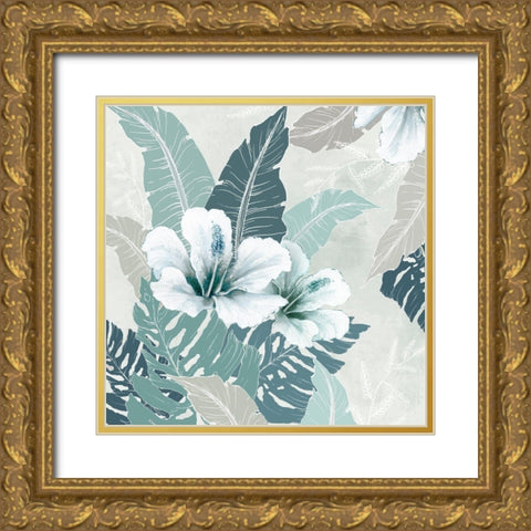 Teal Tropics II  Gold Ornate Wood Framed Art Print with Double Matting by Black, Alex
