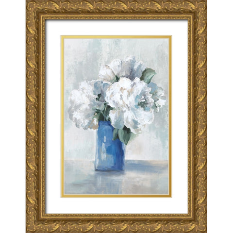 Rustic White Flowers Gold Ornate Wood Framed Art Print with Double Matting by Black, Alex