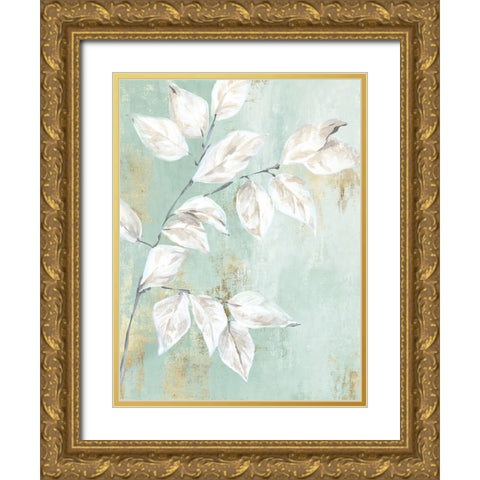 Soft Green Leaves Gold Ornate Wood Framed Art Print with Double Matting by Black, Alex