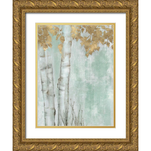 Golden Leaves I Gold Ornate Wood Framed Art Print with Double Matting by Hawksley, Beverley