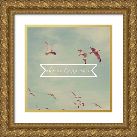 Choose Happiness  Gold Ornate Wood Framed Art Print with Double Matting by Bock, Alicia