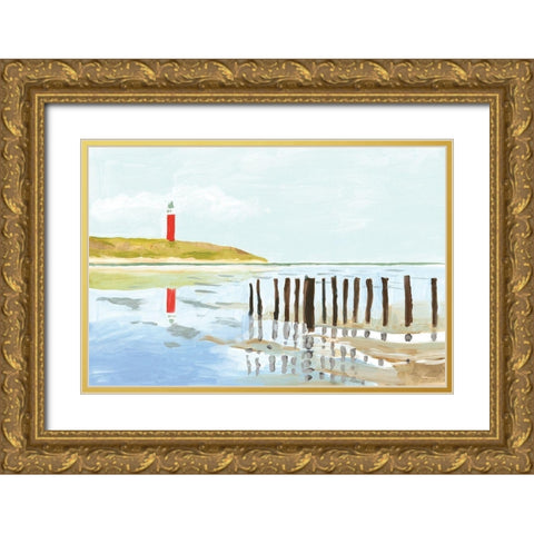 Lighthouse Coast Gold Ornate Wood Framed Art Print with Double Matting by Errico and Slyp