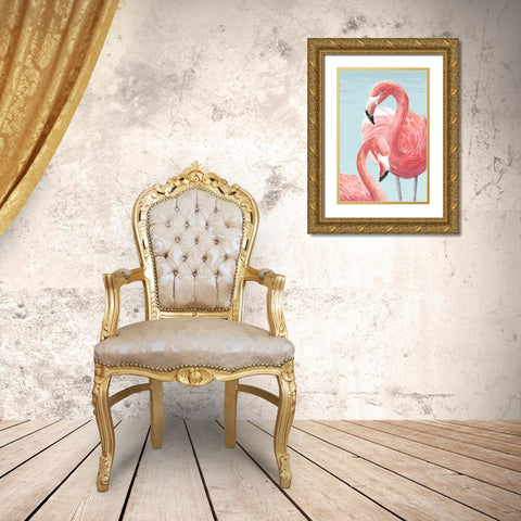 Majestic Flamingos Gold Ornate Wood Framed Art Print with Double Matting by Jacob Q