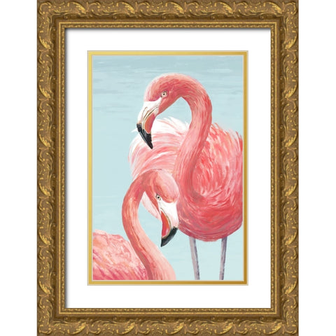Majestic Flamingos Gold Ornate Wood Framed Art Print with Double Matting by Jacob Q