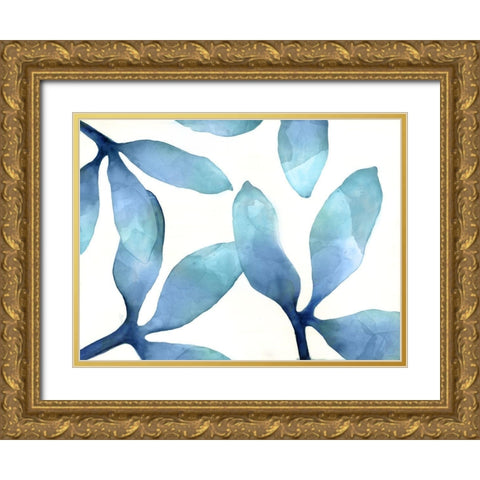Indigo Blossoms III Gold Ornate Wood Framed Art Print with Double Matting by Hendrick, Cathy