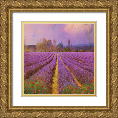 Lavender Fields II Gold Ornate Wood Framed Art Print with Double Matting by Vest, Chris