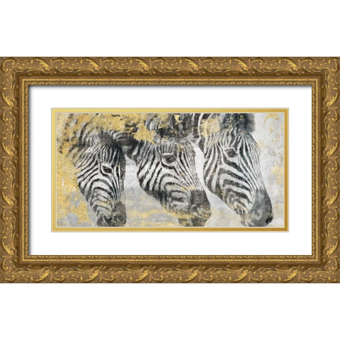 Zebra Gold Ornate Wood Framed Art Print with Double Matting by Peregojina, Dina
