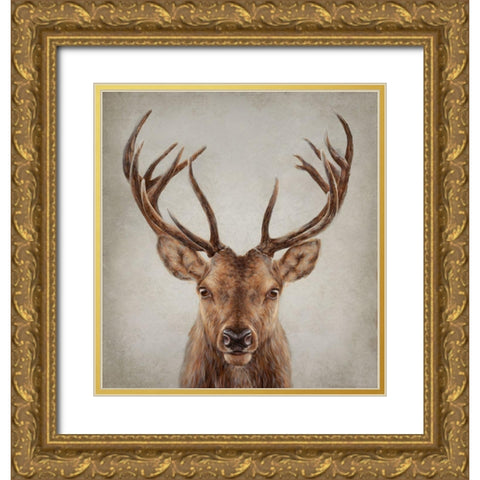 Stag Presence Gold Ornate Wood Framed Art Print with Double Matting by Perejogina, Dina