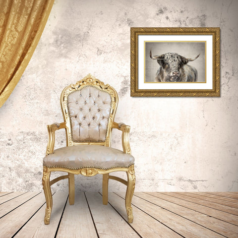 Grand Kyloe Bull  Gold Ornate Wood Framed Art Print with Double Matting by Perejogina, Dina