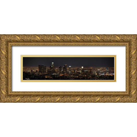 LA Night Panorama Gold Ornate Wood Framed Art Print with Double Matting by Stein, Daniel