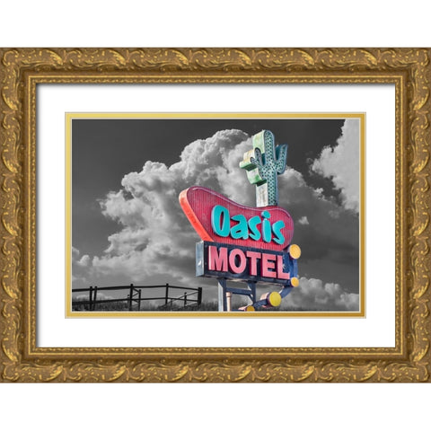 Oasis Motel Vintage Sign Gold Ornate Wood Framed Art Print with Double Matting by Stein, Daniel
