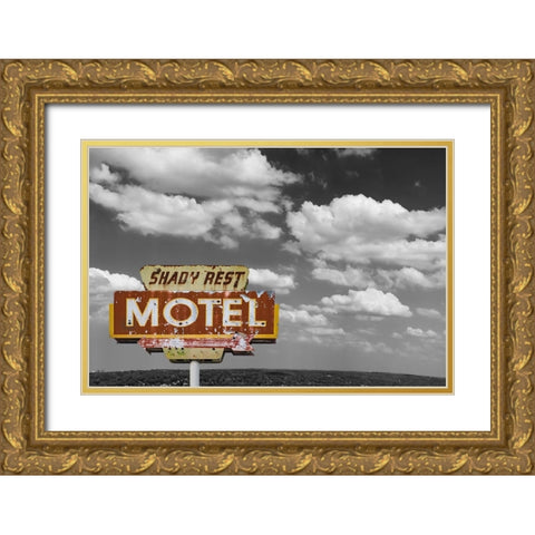 Shady Rest Motel Vintage Sign Gold Ornate Wood Framed Art Print with Double Matting by Stein, Daniel