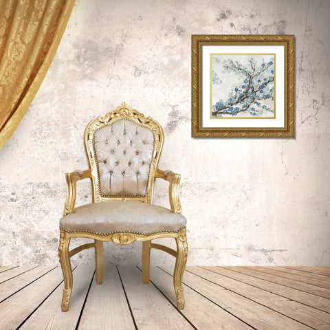 Blue Branch I Gold Ornate Wood Framed Art Print with Double Matting by Neven