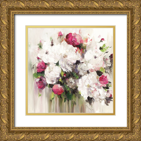 Bouquet of Pink Flowers Gold Ornate Wood Framed Art Print with Double Matting by Ella K