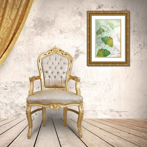 Ginkgo II Gold Ornate Wood Framed Art Print with Double Matting by Watts, Eva