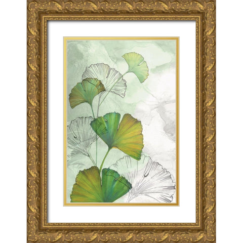 Ginkgo II Gold Ornate Wood Framed Art Print with Double Matting by Watts, Eva