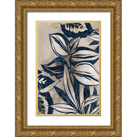 Blue Foliage I  Gold Ornate Wood Framed Art Print with Double Matting by Watts, Eva