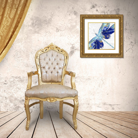 Blue Dragonfly  Gold Ornate Wood Framed Art Print with Double Matting by Watts, Eva