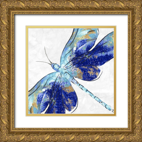 Blue Dragonfly  Gold Ornate Wood Framed Art Print with Double Matting by Watts, Eva