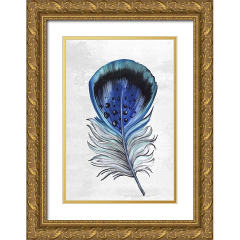 Indigo Feather III Gold Ornate Wood Framed Art Print with Double Matting by Watts, Eva