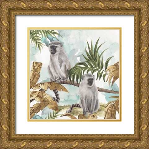 Golden Monkeys  Gold Ornate Wood Framed Art Print with Double Matting by Watts, Eva