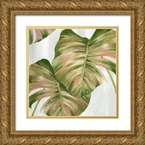 Pink Leaves II Gold Ornate Wood Framed Art Print with Double Matting by Watts, Eva