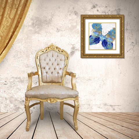 Blue Butterfly Gold Ornate Wood Framed Art Print with Double Matting by Watts, Eva