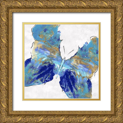 Blue Butterfly Gold Ornate Wood Framed Art Print with Double Matting by Watts, Eva