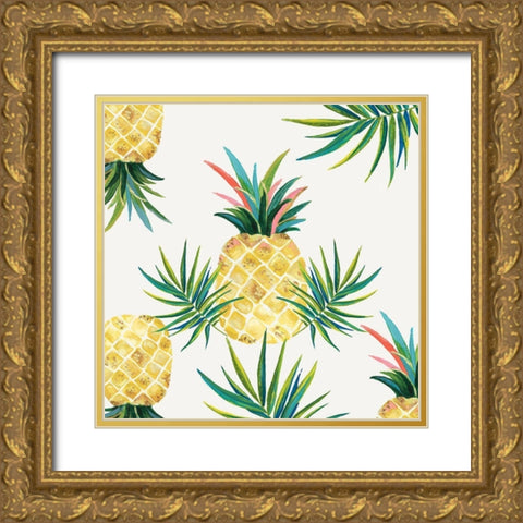 Pineapple Craze  Gold Ornate Wood Framed Art Print with Double Matting by Watts, Eva