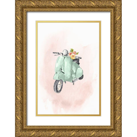 Green Bike Gold Ornate Wood Framed Art Print with Double Matting by Watts, Eva