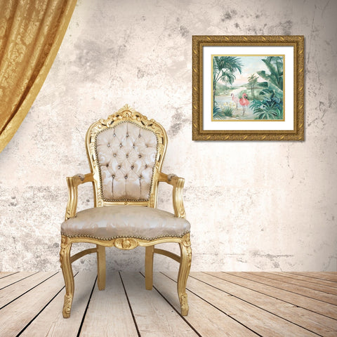 Flamingo Dream Gold Ornate Wood Framed Art Print with Double Matting by Watts, Eva