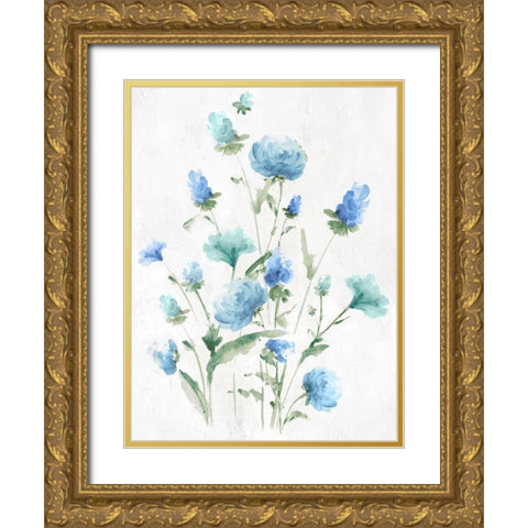Tinted Blue Petals I Gold Ornate Wood Framed Art Print with Double Matting by Watts, Eva