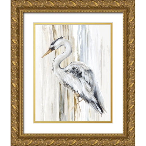 River Heron II Gold Ornate Wood Framed Art Print with Double Matting by Watts, Eva