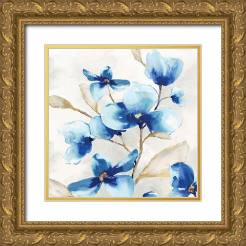 Blue Jardin I  Gold Ornate Wood Framed Art Print with Double Matting by Watts, Eva