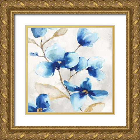 Blue Jardin II Gold Ornate Wood Framed Art Print with Double Matting by Watts, Eva