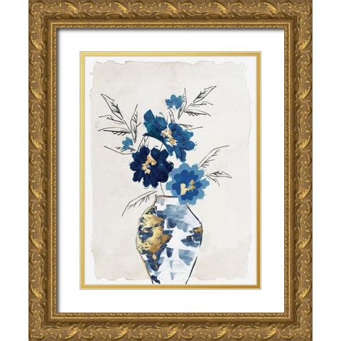 Sapphire Vase Gold Ornate Wood Framed Art Print with Double Matting by Watts, Eva