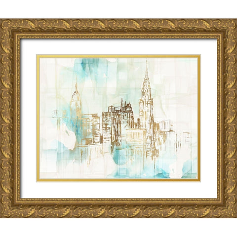 Woven New York City  Gold Ornate Wood Framed Art Print with Double Matting by Watts, Eva