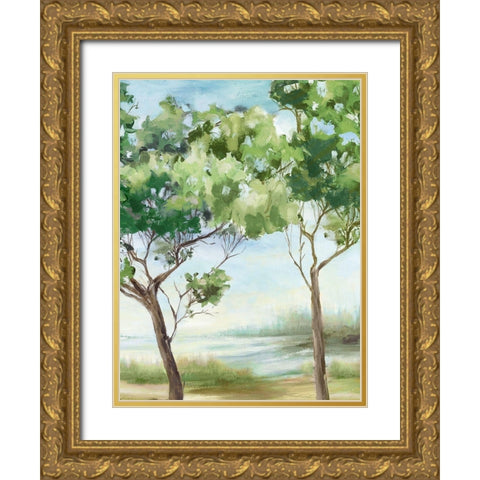 Summer Green Forest II Gold Ornate Wood Framed Art Print with Double Matting by Watts, Eva