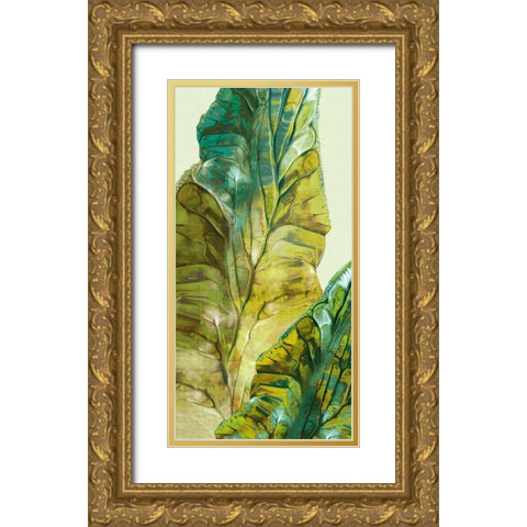 Tropical Green Leaves II Gold Ornate Wood Framed Art Print with Double Matting by Watts, Eva