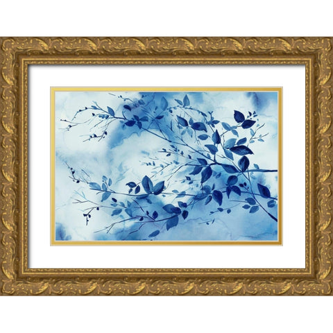 Indigo Branches  Gold Ornate Wood Framed Art Print with Double Matting by Watts, Eva