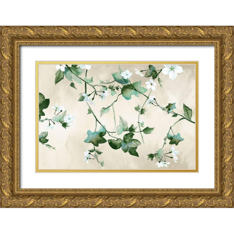 Delicate Green Branches  Gold Ornate Wood Framed Art Print with Double Matting by Watts, Eva