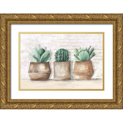 Three Cactus  Gold Ornate Wood Framed Art Print with Double Matting by Watts, Eva