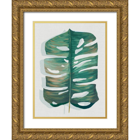 Modern Tropic Leaf III Gold Ornate Wood Framed Art Print with Double Matting by Watts, Eva