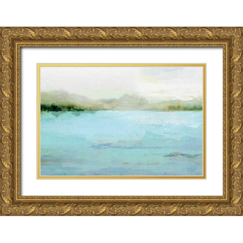 Blue Lake Gold Ornate Wood Framed Art Print with Double Matting by Isabelle Z