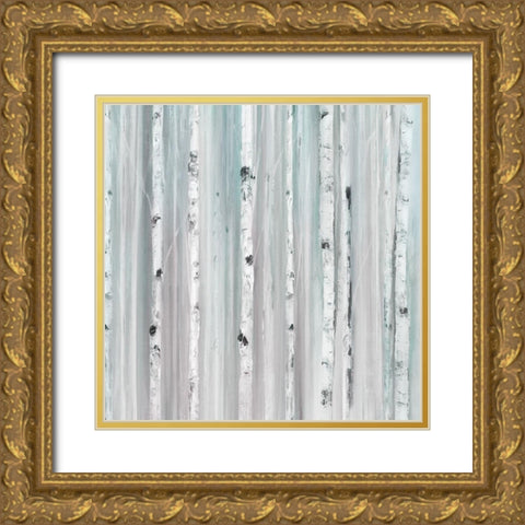 Soft Blue Birches I Gold Ornate Wood Framed Art Print with Double Matting by Isabelle Z